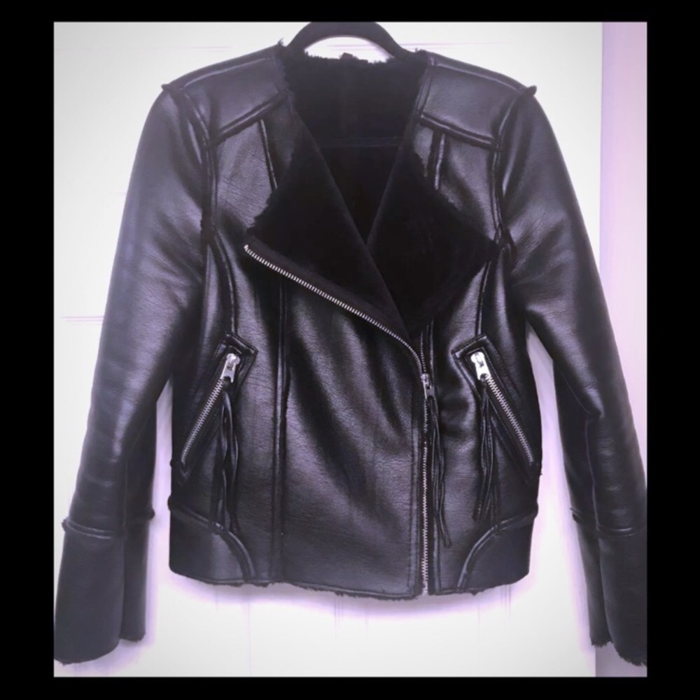 Topshop faux fur leather jacket